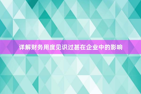 详解财务用度见识过甚在企业中的影响